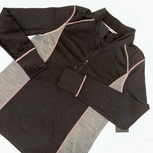 Bula Large Merino Wool Women Quarter Zip Active Long Sleeve Shirt Black Gray NWT